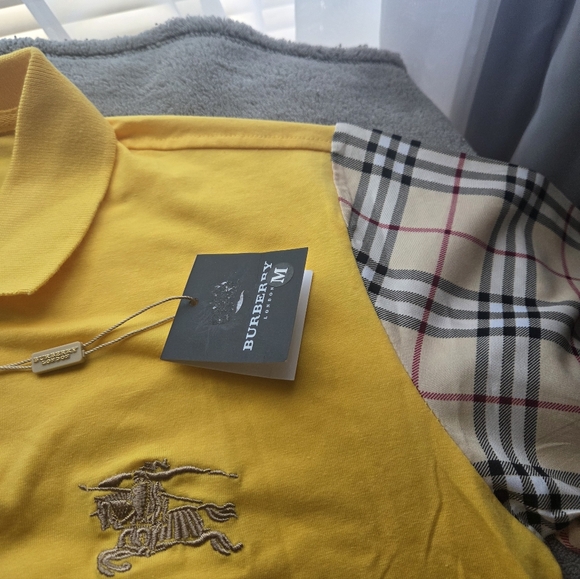 Burberry Yellow Polo with Plaid Sleeves - Picture 13 of 15
